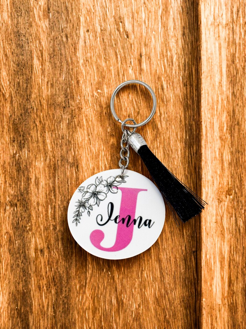 Personalized Jenna keychain on wood background
