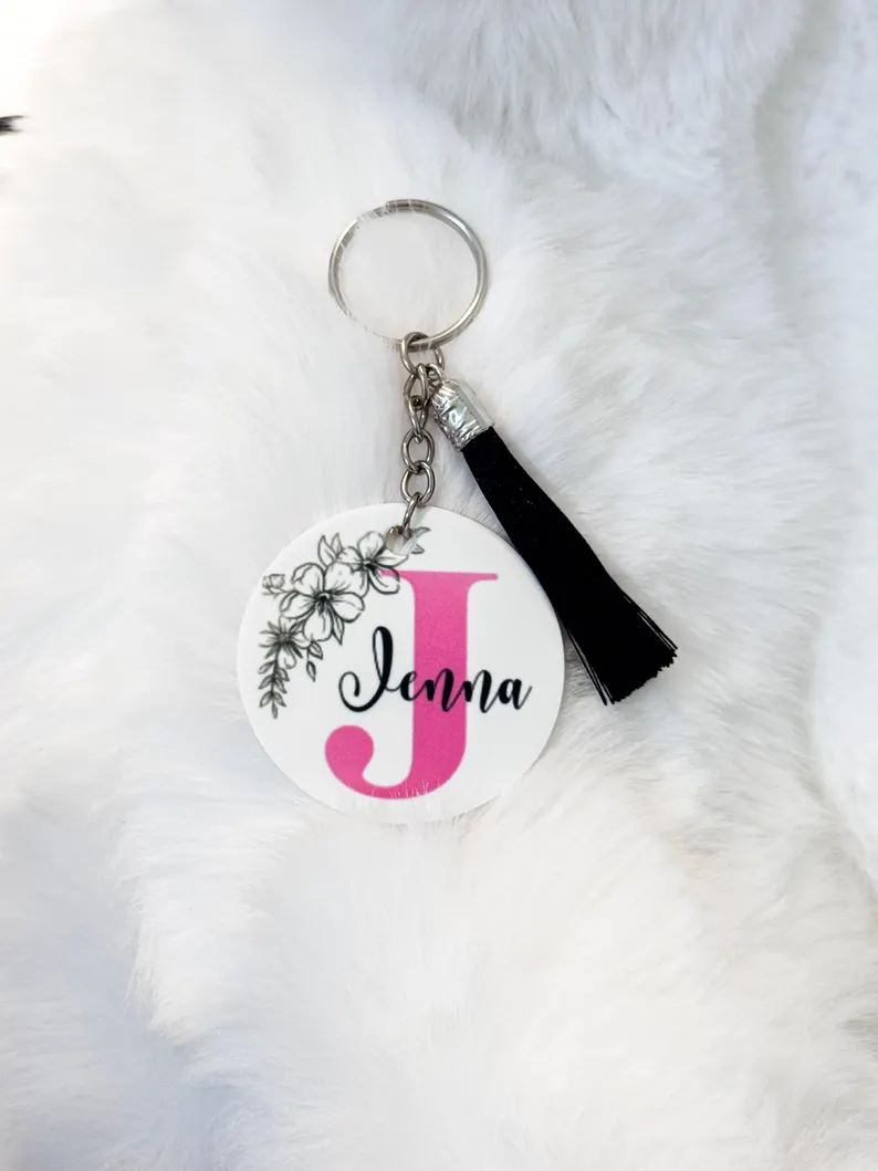 Personalized initial keychain with floral detail